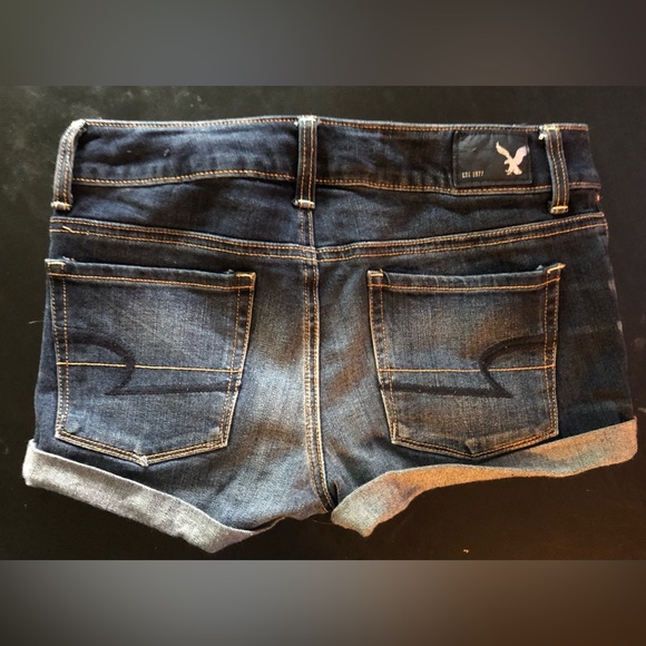 American Eagle Size 0 Super Stretch Shortie Jean Shorts Dark Wash With Cuffs - Picture 4 of 4
